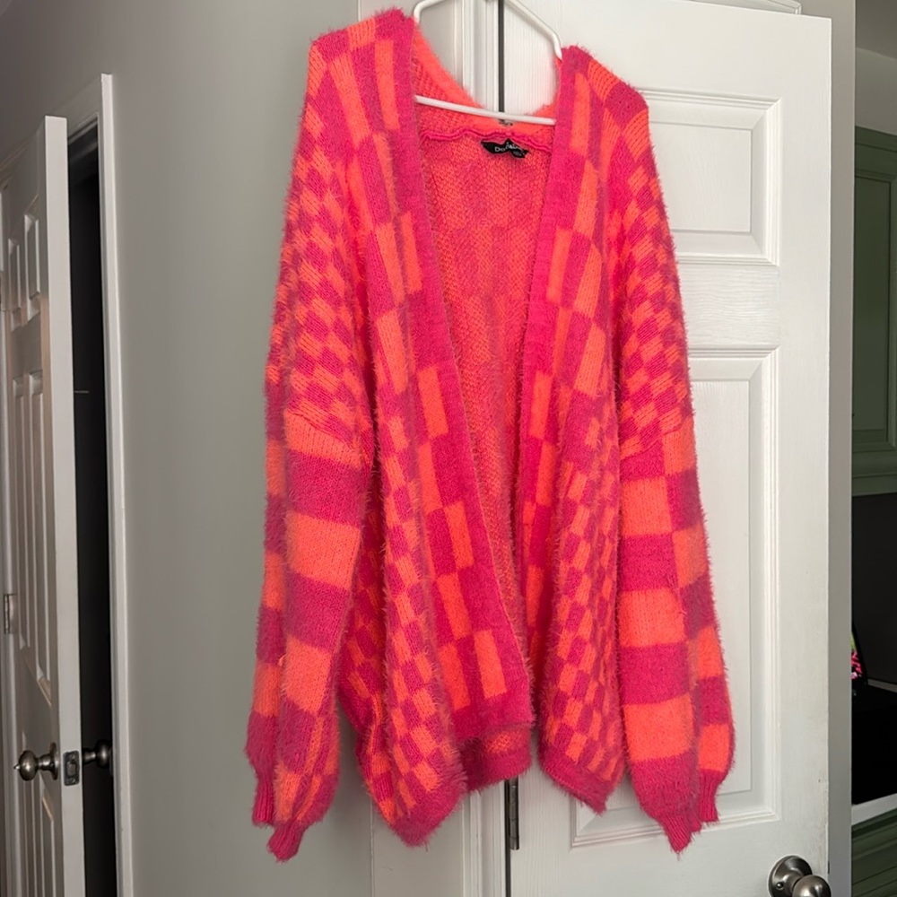 Davi Dani Neon Pink and Orange oversized cardigan with pockets